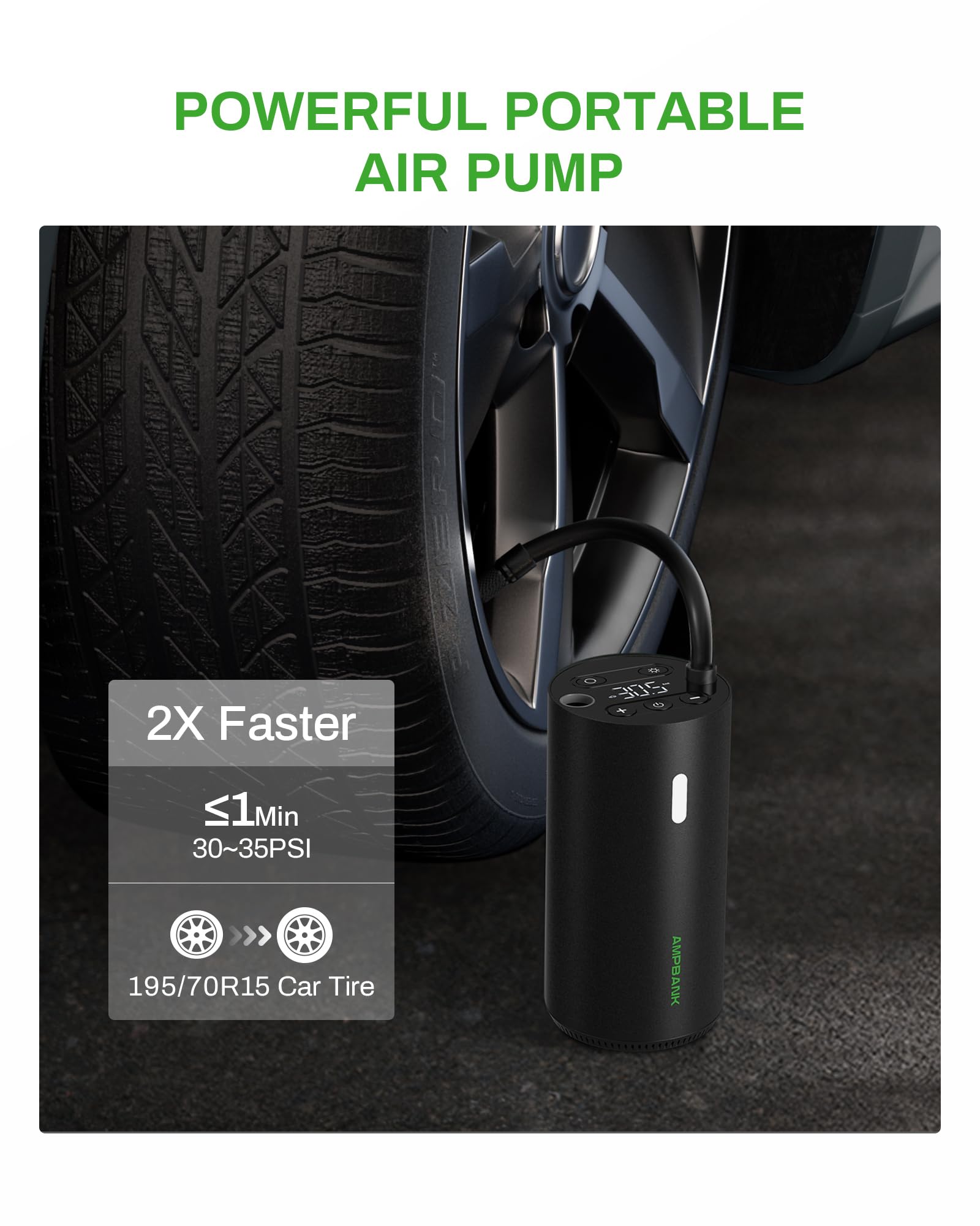 Amazon.com: 輪胎充氣機便攜式空氣壓縮機AMPBANK AT004 智慧型空氣泵適用於汽車輪胎,汽車輪胎充氣機150PSI 附壓力計和LED  螢幕,可快