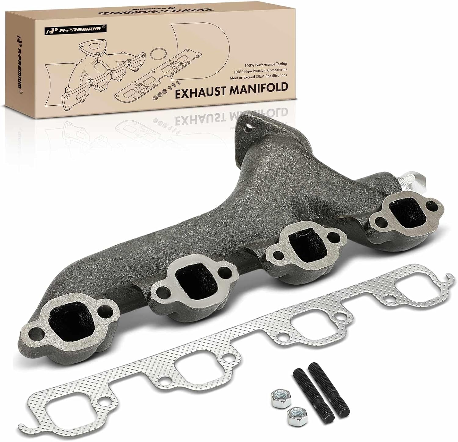 A-Premium Left Side Exhaust Manifold Kit W/Gasket & Nuts & Studs Compatible with Ford F-250, F-250 HD, F-350, F-53 Motorhome Chassis, F-Super Duty, E-250 Econoline Club Wagon, E-350 Econoline