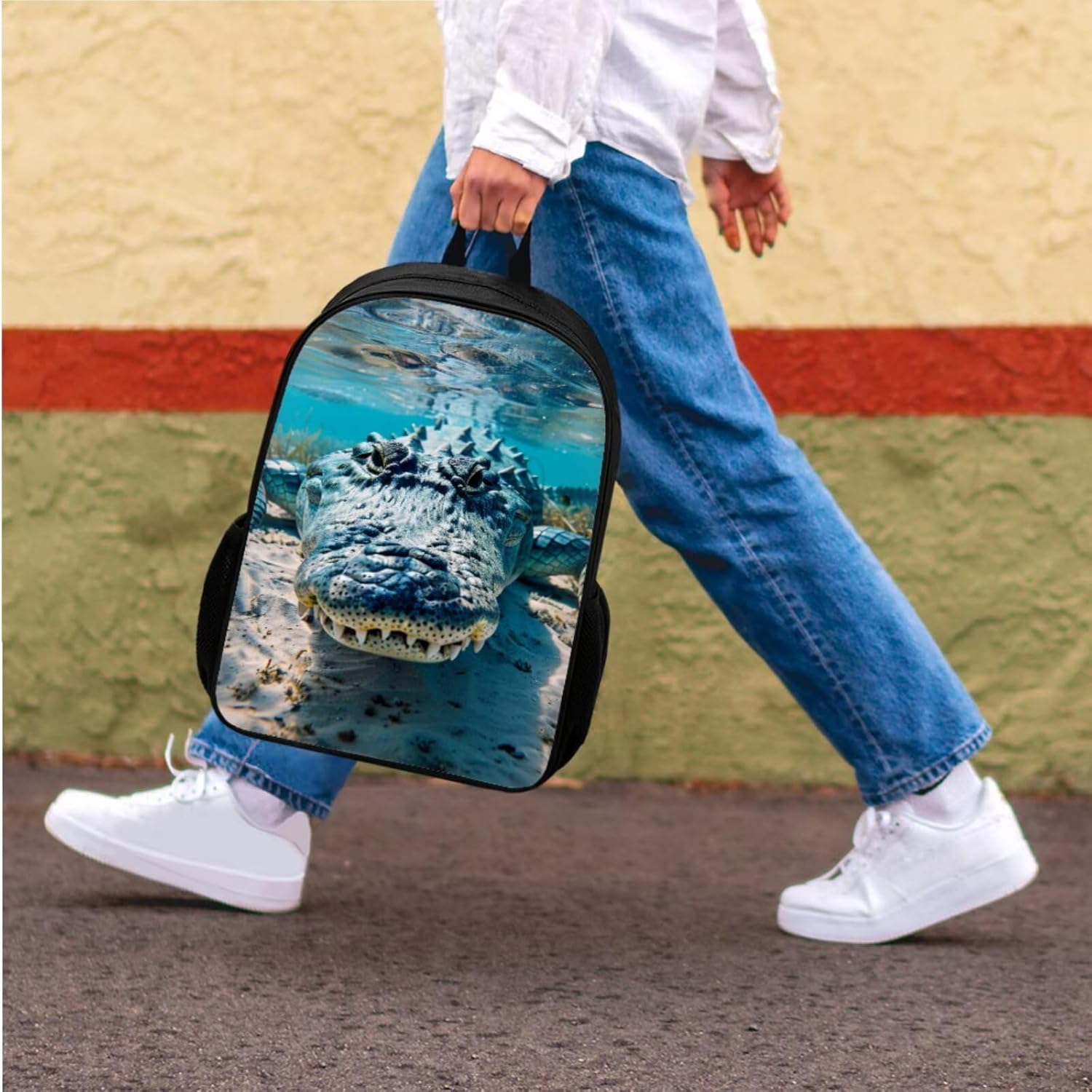 Crocodile Underwater Backpack for Boys Girls School Backpack with Lunch Box Pencil Case Bookbag Set - Image 4