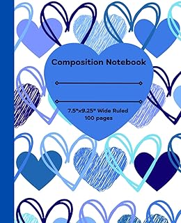 All Things Hearts Blue Patterned Composition Notebook Wide Ruled - Buy now