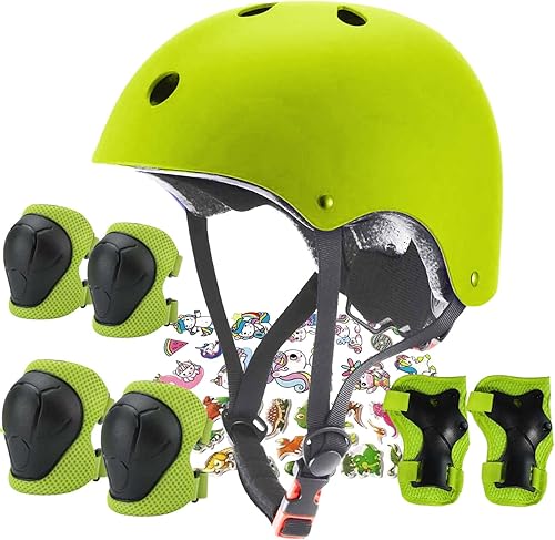 Casco para niños, cascos de patineta para niños pequeños de 2 a 14 años, niños y niñas, con rodilleras y coderas, muñequeras, para patines,