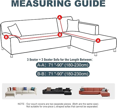 Miniatura 5 de LA MEACK Fundas para sofá modular, 2 piezas, suave, en forma de L, súper elástica, tipo L, con 2 fundas de almohada, funda de sofá de 3 plazas +