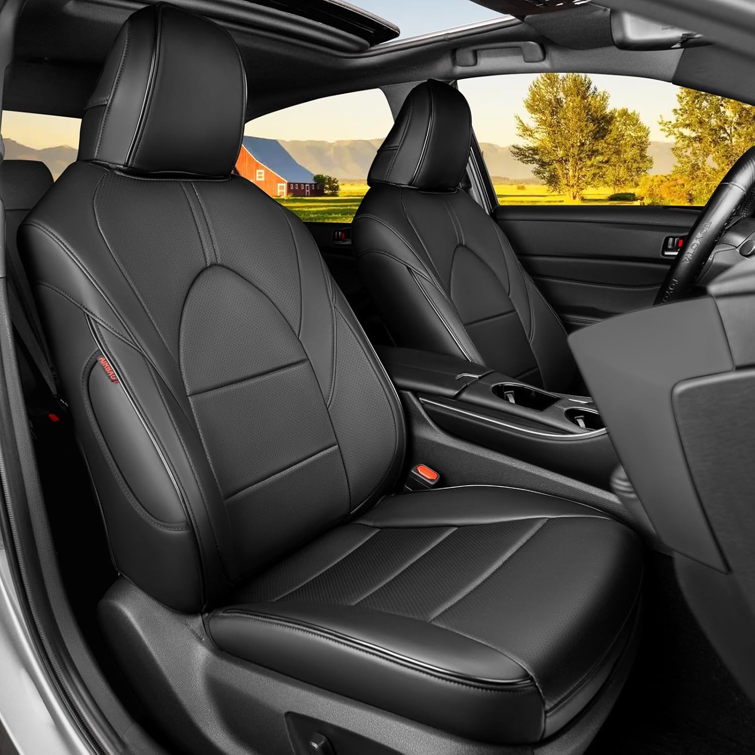 HKZ Custom Fit Camry Seat Covers for Toyota Camry 2018 2019 2020 2021 2022 2024 Hybrid XLE, Hybrid XSE & Avalon 2019-2022(Hybrid-Only)- 5-Seats Full Set,Leather-Black