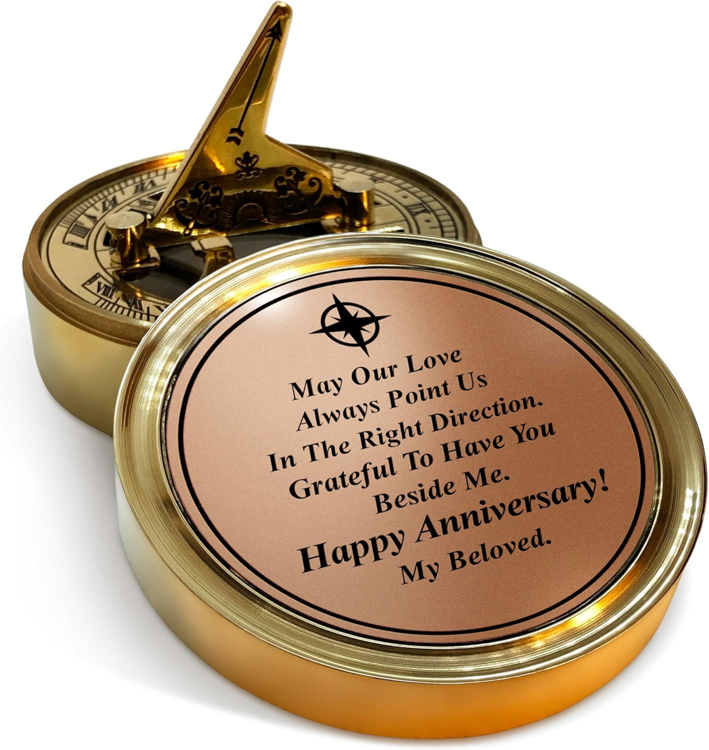 Anniversary Sundial Compass Gift for Him or Her - Unique Gift Ideas for Husband or Wife, Men Wedding Anniversary 50th 40th 25th 20th Year CelebrationBrass Gold Color-picture-17