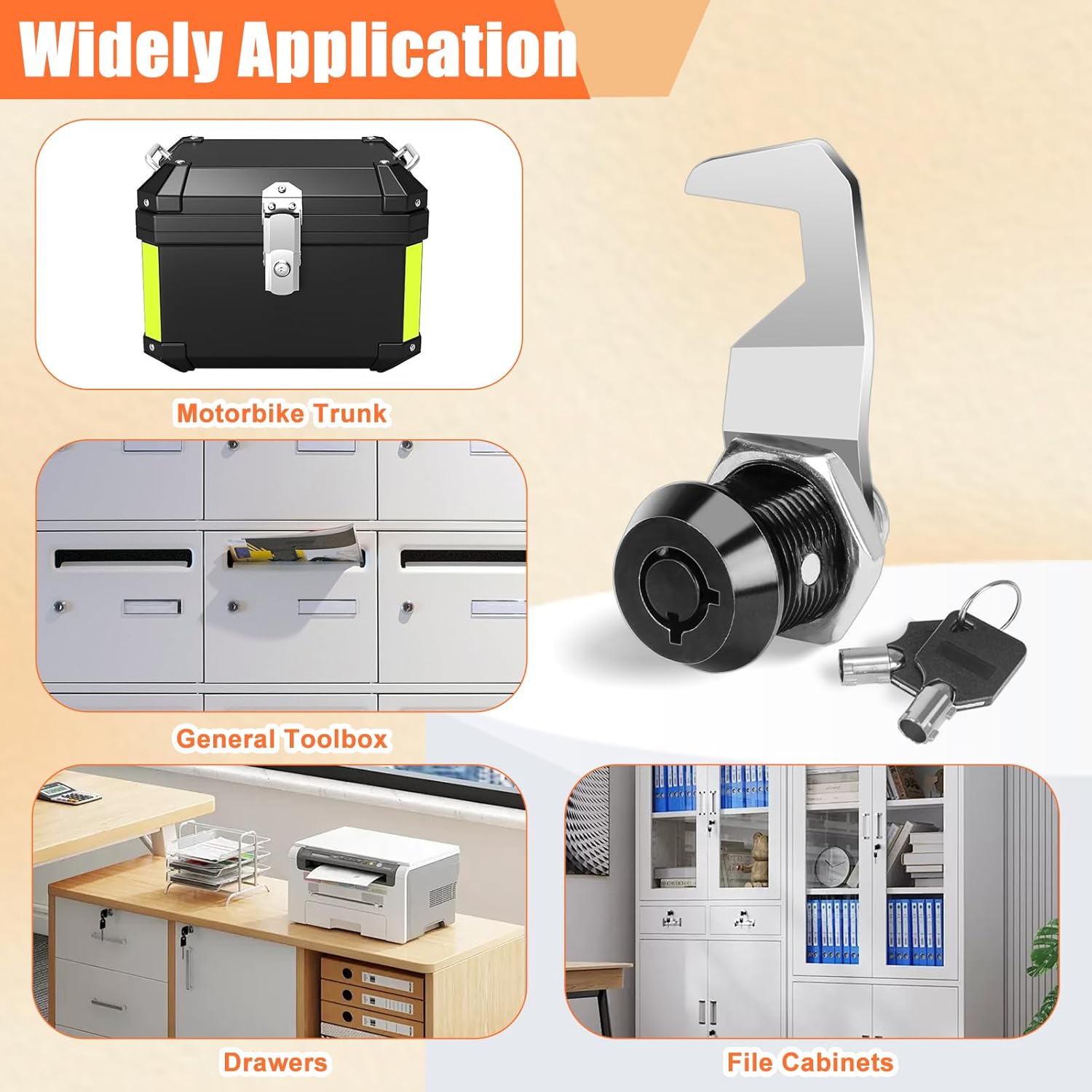 2 Pack Black Toolbox Lock with Keys, 5/8 Inch Keyed Alike Cabinet Tubular Cam Locks, Hook Cam for Harbor Freight Tool Cart, Zinc Alloy