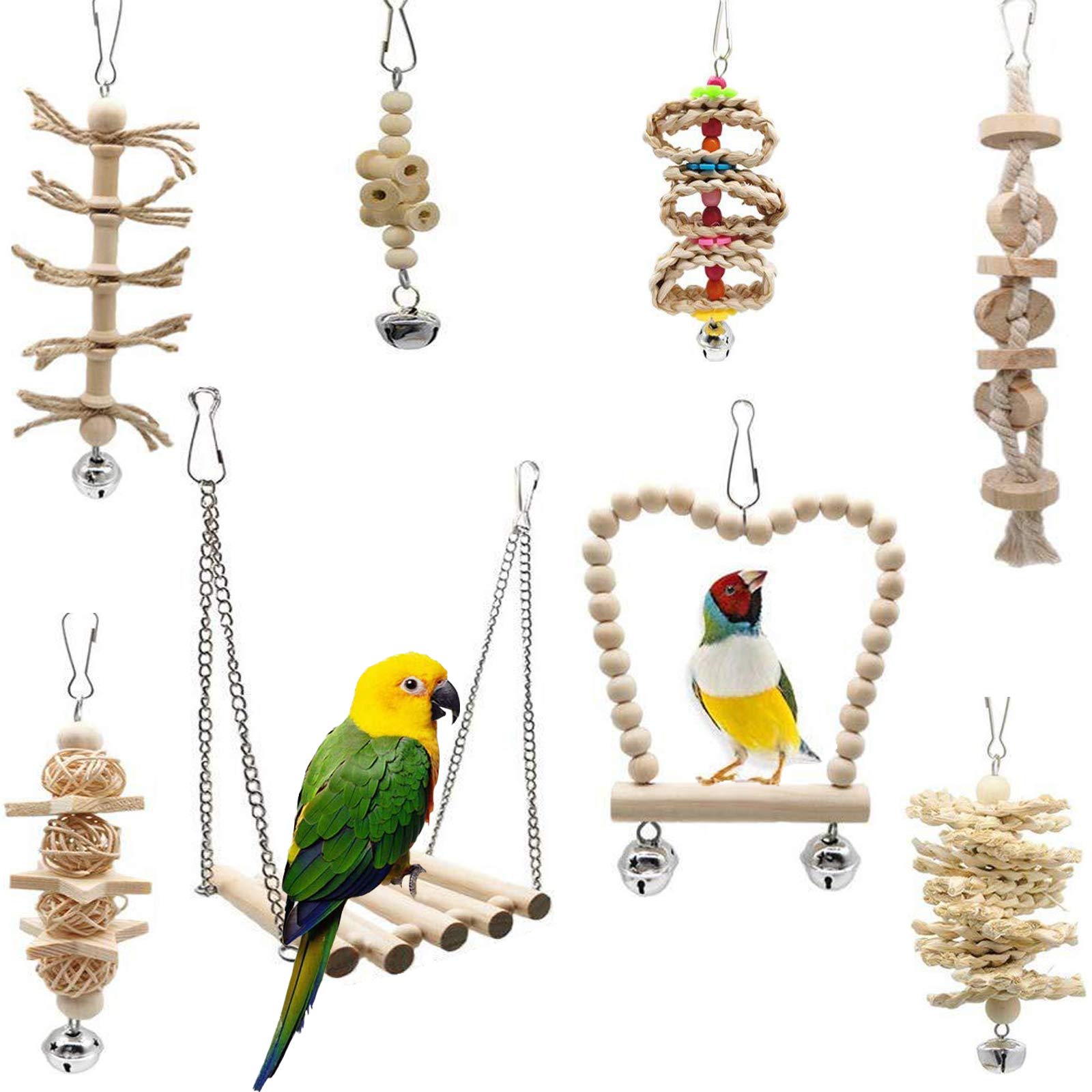 Fayemint 8 Piezas Columpio de Loro, Columpio de Pájaro, Columpio de Campana de Loro de Pájaro con Campanas, Adecuado para Todo Tipo de Loros y Pájaros
