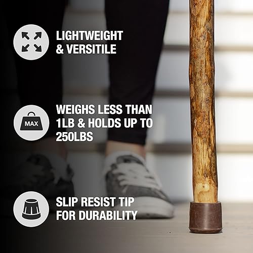 Miniatura 4 de Brazos Bastón de madera rústica, madera dura, mango de estilo tradicional, para hombres y mujeres, fabricado en los Estados Unidos