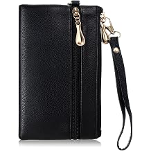 Leather Wristlet Wallets for Women, Large Capacity Black Wristlet Purses for Women, Black Women's Wristlets Handbags with Strap and Keychain