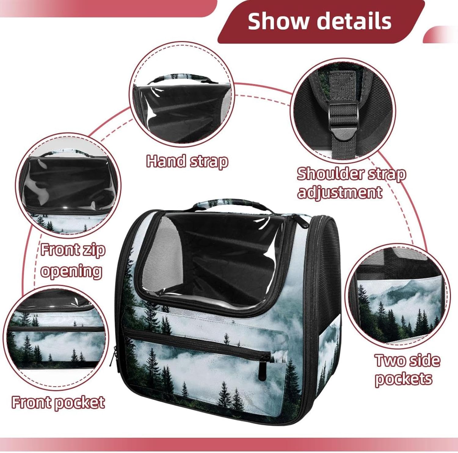 Foggy Forest Mountain (2) Pet Carrier Airline Approved Soft Sided Portable Cozy Travel Pet Bag, Car Seat Safe Carrier for Cats and Dogs