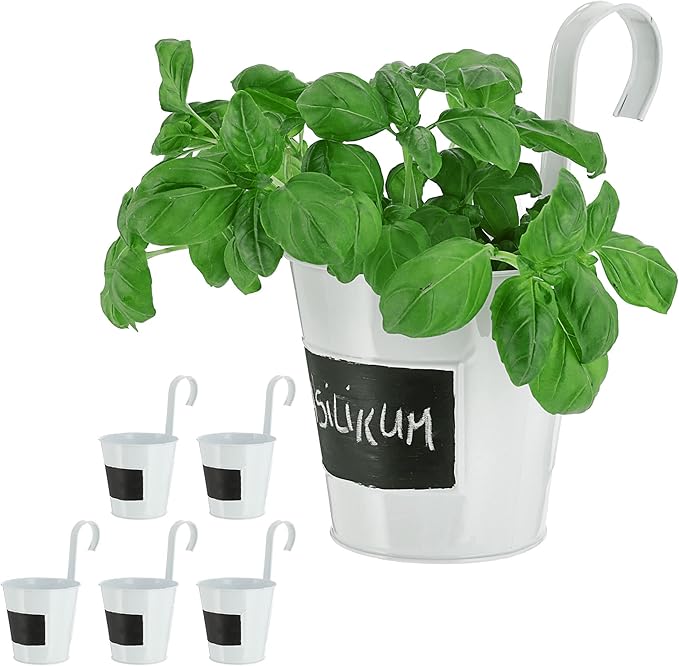 Cepewa Planter Set of 6 White Diameter 15 cm Height 5 cm Herb Pot