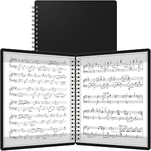 HOUYEE 1 Pack Sheet Music Folder,Spiral Binder Organizer for Music Stand,40 Plastic Sleeves Display 80 Pages, Fits Letter Size 8.5 x 11 Inch, Piano Sheet Music Holder For Choral Band Orchestra (Black)