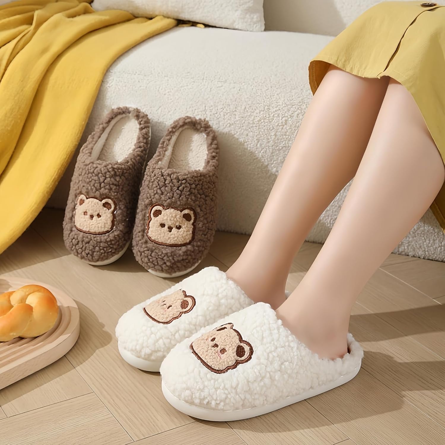 Cozy Plush Indoor Bear Slippers for Women and Men with Cute Animal Face Design Soft Warm House Shoes for Winter Comfort - Image 3