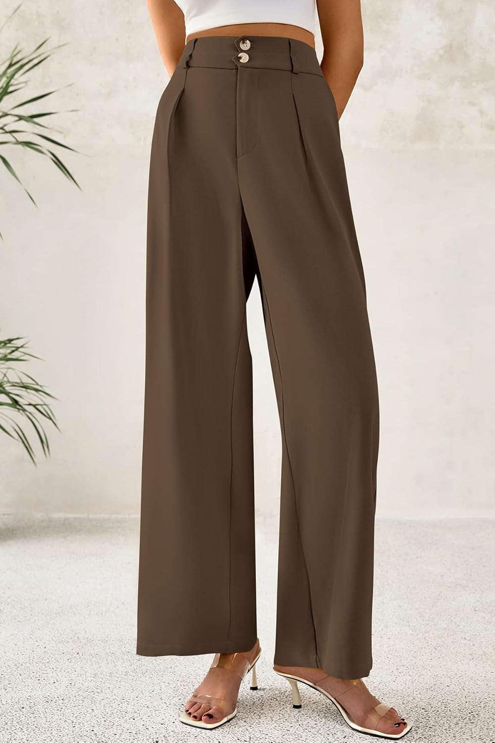 CFLONGE Women Wide Leg Dress Pants High Waist Work Trousers Button Pleated Slacks Palazzo Pants Business Casual Outfits - Image 5