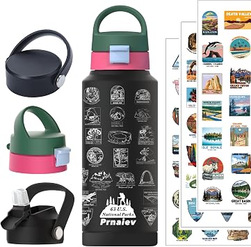 National Parks Water Bottle 32 oz 3 Lids 80 Stickers