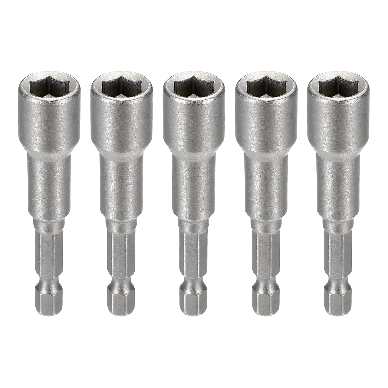 sourcing map 5pcs Nut Driver Drill Bit 9mm Metric Socket 1/4" Hex Shank 2.56" (65mm) Magnetic 6-Point Sockets Quick Change Cr-V Steel Bolt Setters for Power Drill Drivers, Gray