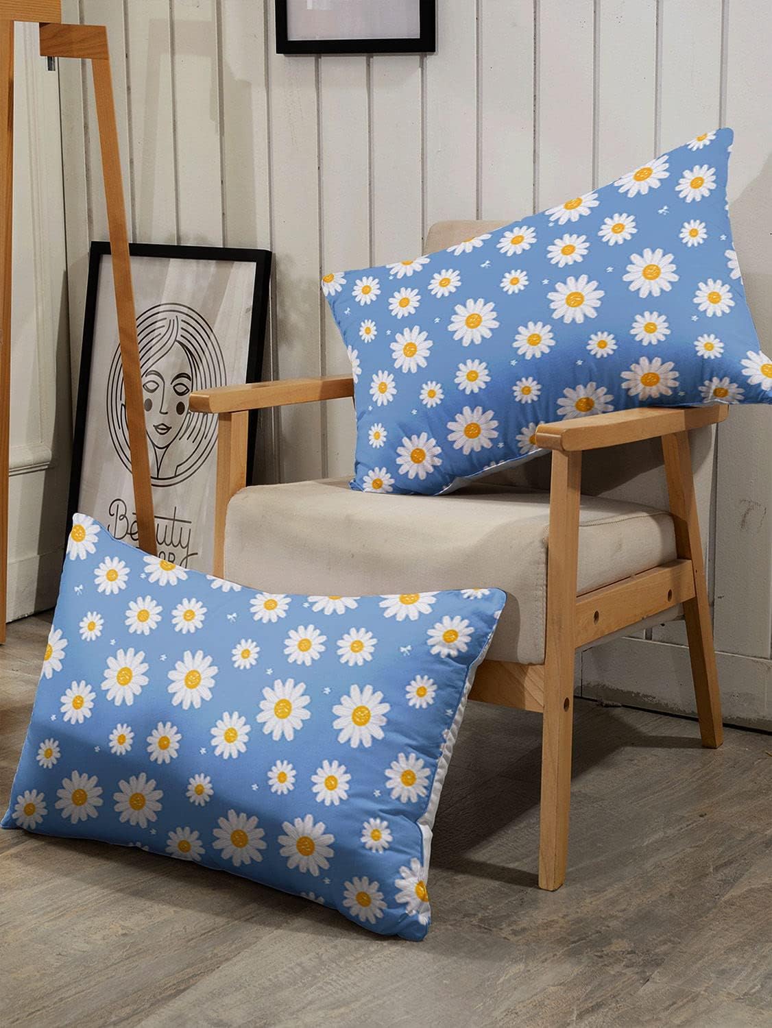 Flower Comforter Set Blue Daisy Floral Printed Pattern Quilt Bedding with 1 and 2 Pillowcases for Girls Women Bedroom All Season(Blue Full) Full 80x90inches