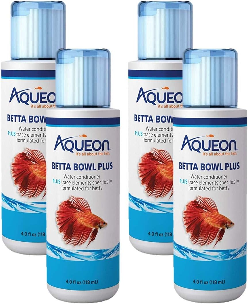 Aqueon 4 Pack of Betta Bowl Plus Water Conditioner & Dechlorinator, 4 Fluid Ounces Each4