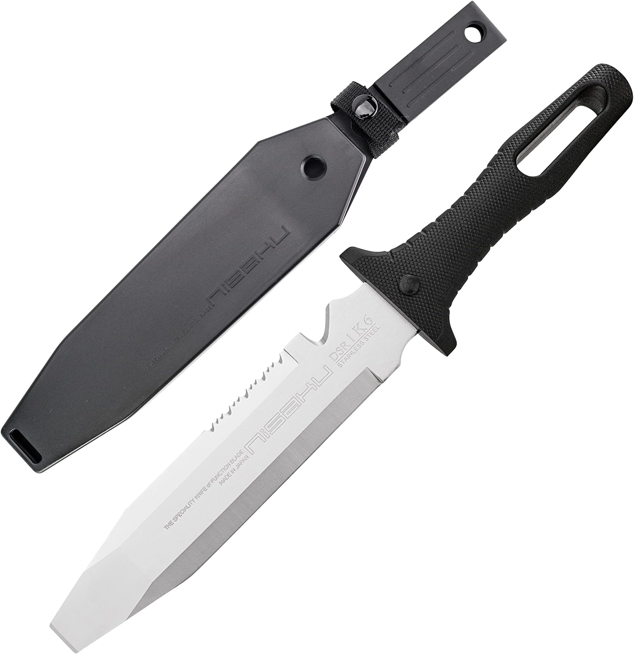 Nisaku NJP821 Mizukatana Field and Hunting Knife w/Specialty Pry Tip-Hardened HRC58 Japanese Stainless Steel, 7.25-Inch Blade, 5.5-Inch Black Ergonomic Plastic Handle