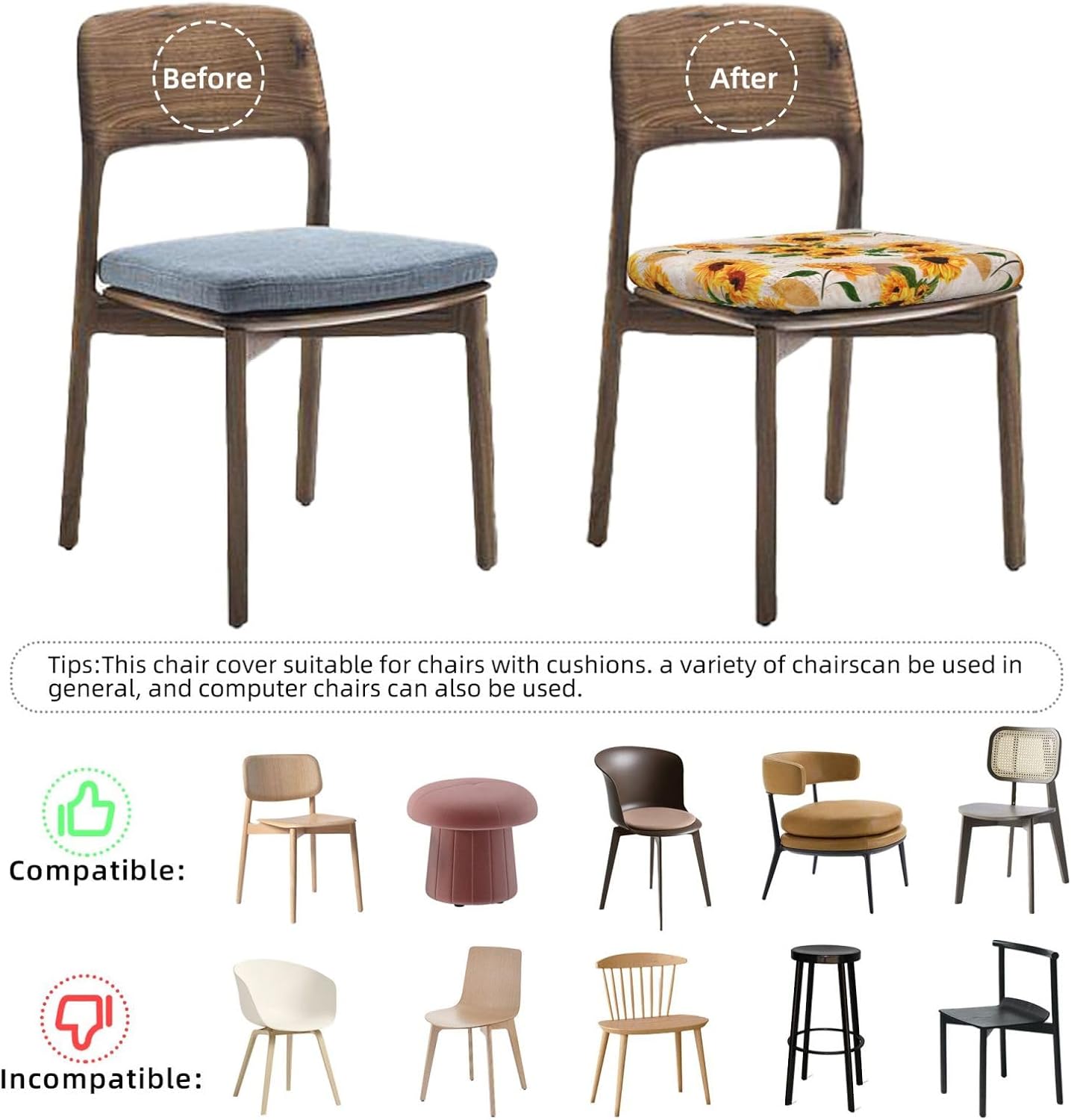 Seat Covers for Dining Room Sunflower Chair Seat Slipcovers Kitchen Chair Covers Removable Washable Stretch Dining Chair Covers 6 Pcs
