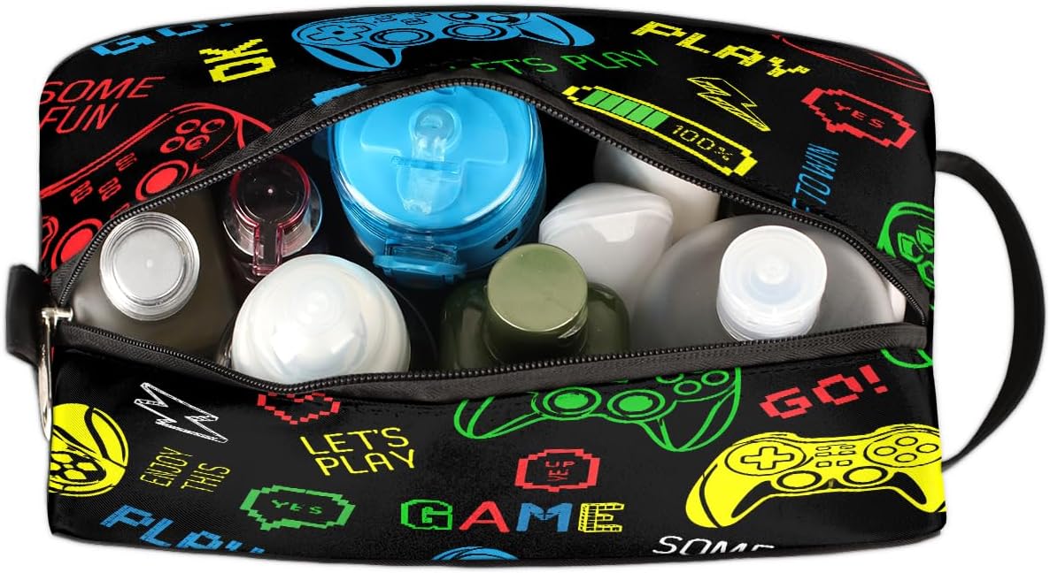 Kids Travel Toiletry Bag - Colorful Game Controller Waterproof Hanging Cosmetic Hygiene Bags for Boys Men - Large Shave Kit for Toiletries Accessories Bathroom Stuff