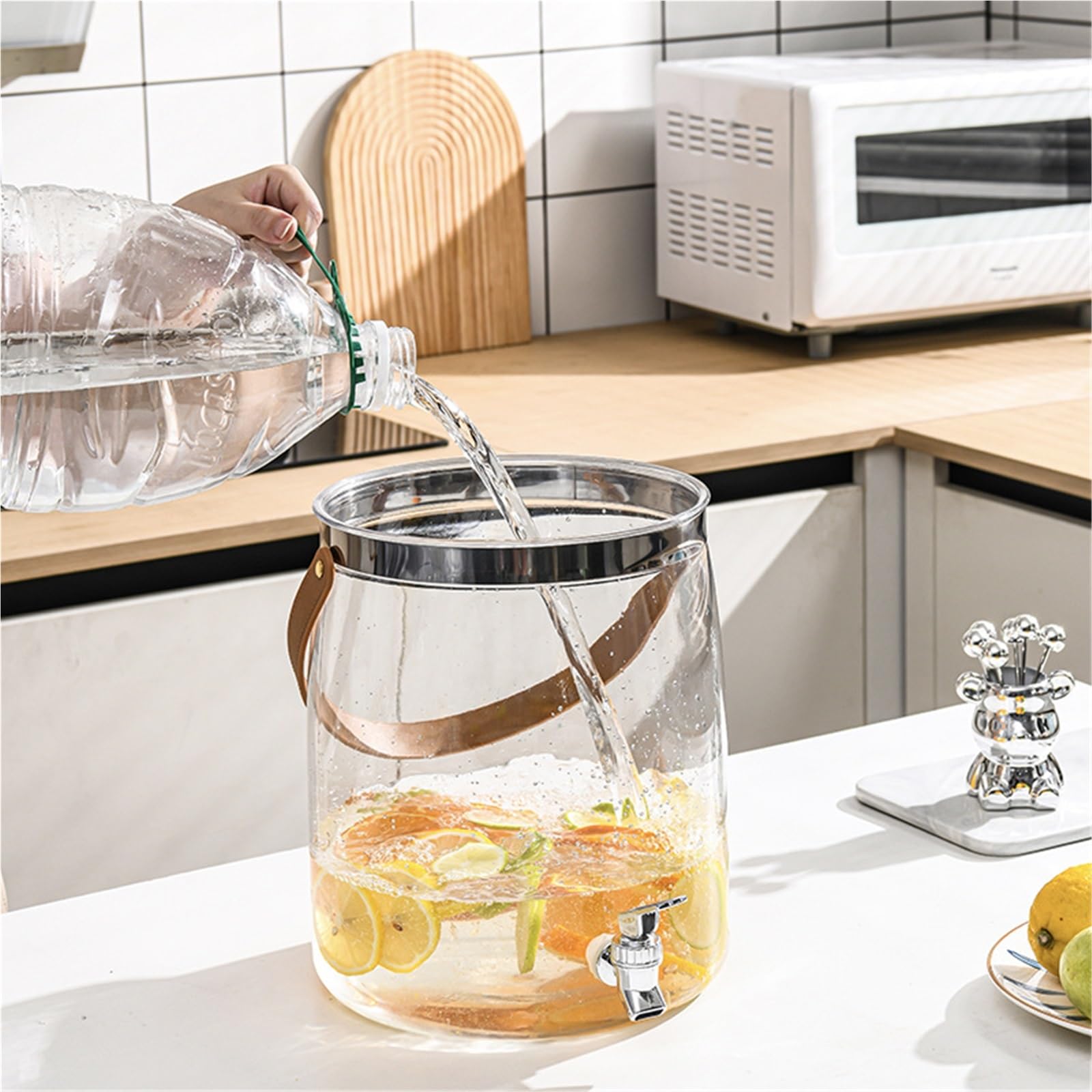 distributeurs de boissons Distributeur de boissons avec support Distributeurs de boissons en plastique avec robinet en acier inoxydable - Boissons à l'eau verre(10L)