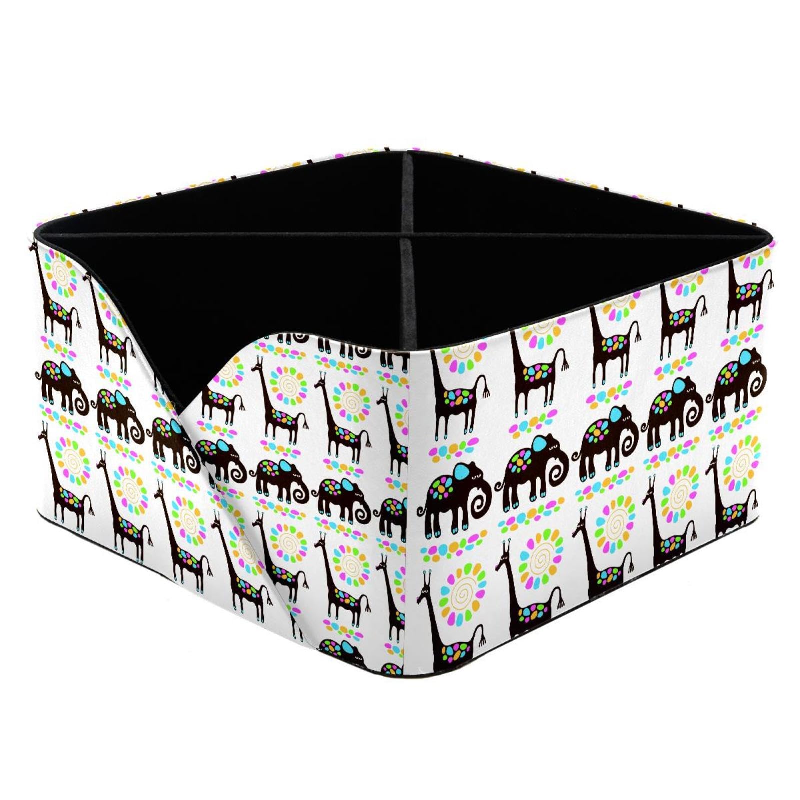 KengjuTesu Giraffes and Elephants Desktop Organizer Pen Holder, Rectangular Pencil Cup for Office, Study and Makeup Stations