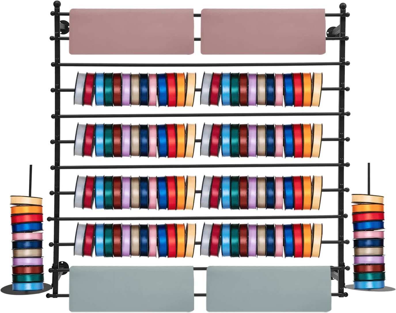 DYRABREST Wall Mounted Ribbon Organizer Rack, Metal Wrapping Paper Organizer Storage, Removable 12-Tier Hijab Organizer, 80lbs Load Capacity for Home, Craft Room, Flower Shop (Black, 47.2 x 47.2 in)