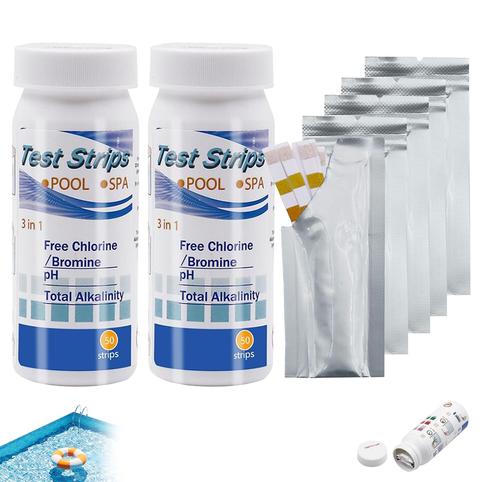 100 Pcs Hot Tub Test Strips, 3 in 1 PH Test Strips Set