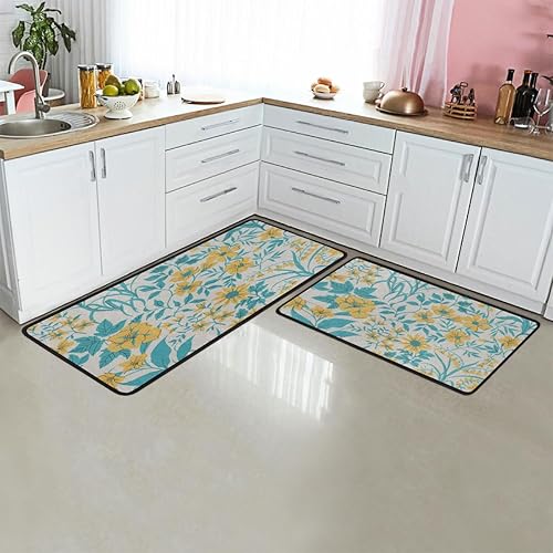 Miniatura 6 de Tapete de cocina texturizado con patrón geométrico floral acolchado antifatiga, juego de 2 tapetes de cocina para piso, duradero, resistente a las
