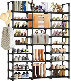Sapateira Organizadora Vertical 9 Prateleiras, 3 Colunas, Estrutura em Metal e Plástico - Sapateira Hall de Entrada Modular para Até 55 Pares - Prateleira Organizadora Compacta Reforçada