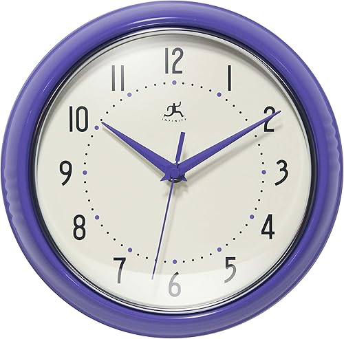 Infinity Instruments LTD. Reloj de pared retro de 9 pulgadas, silencioso, sin tictac, moderno, de mediados de siglo, para cocina, comedor,