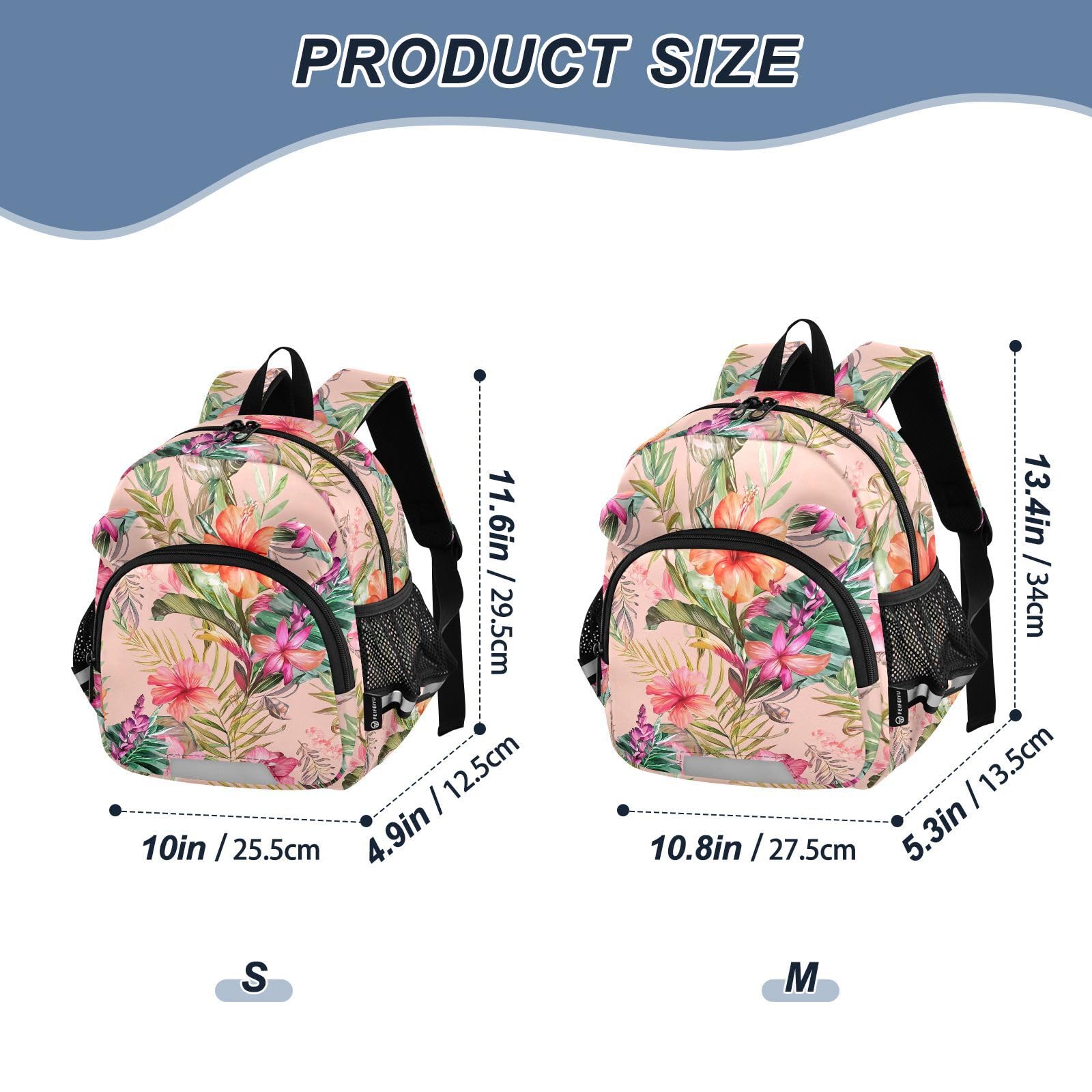 Flower Palm Leaves Toddler Harness Backpack for Boys Girls 3-6 Years Kids Backpack with Anti Lost Safety Leash Baby Travel Bag for Walking Travel Preschool