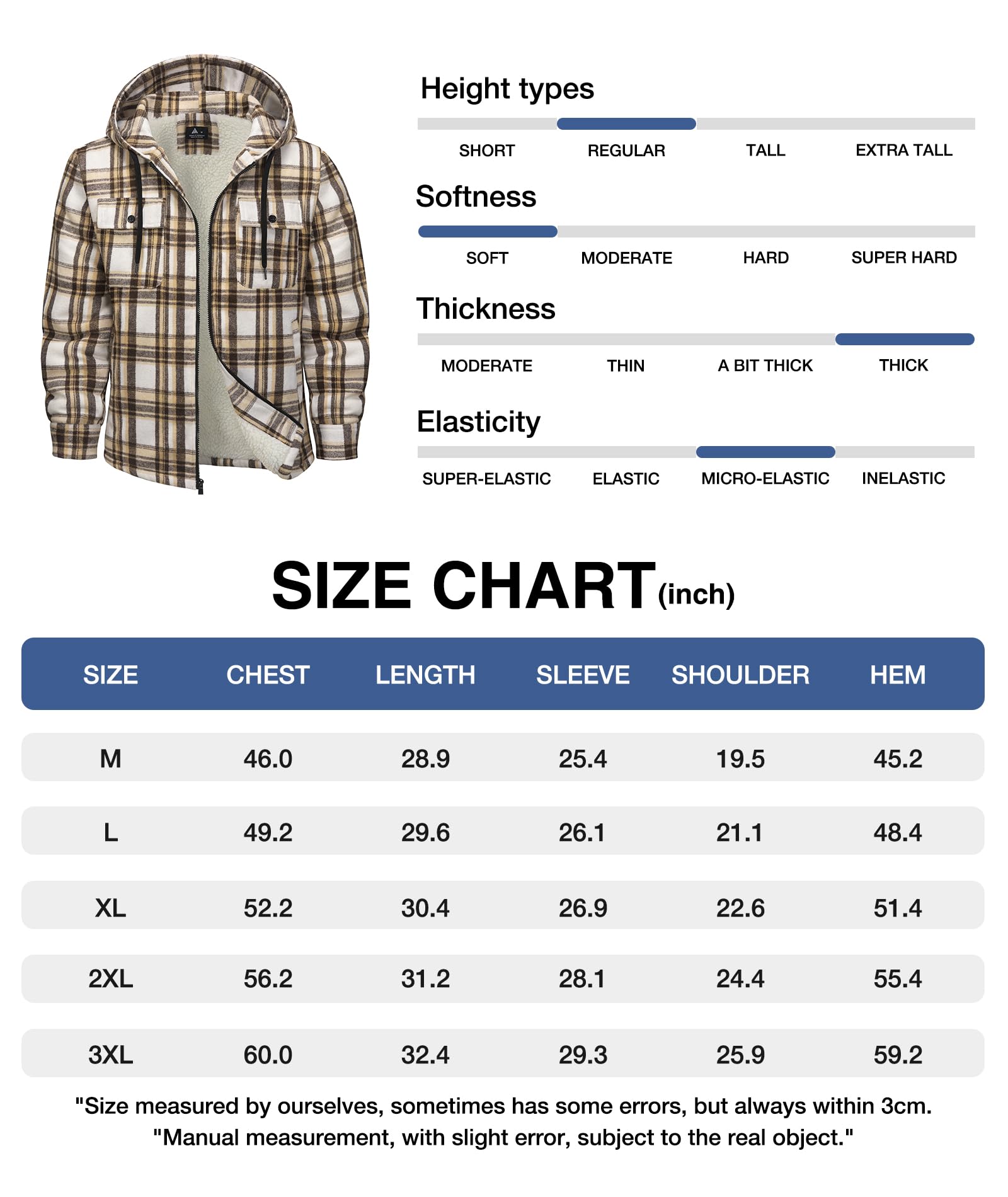 Abrigo de invierno para hombre, de franela, a cuadros, forro polar, sherpa, cremallera completa, sudadera cálida