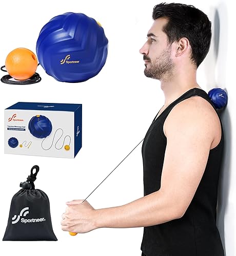 Miniatura 10 de Sportneer Bola de lacrosse de masaje con cuerda, masajeador de tejido profundo para liberación miofascial de espalda, terapia de punto de activación