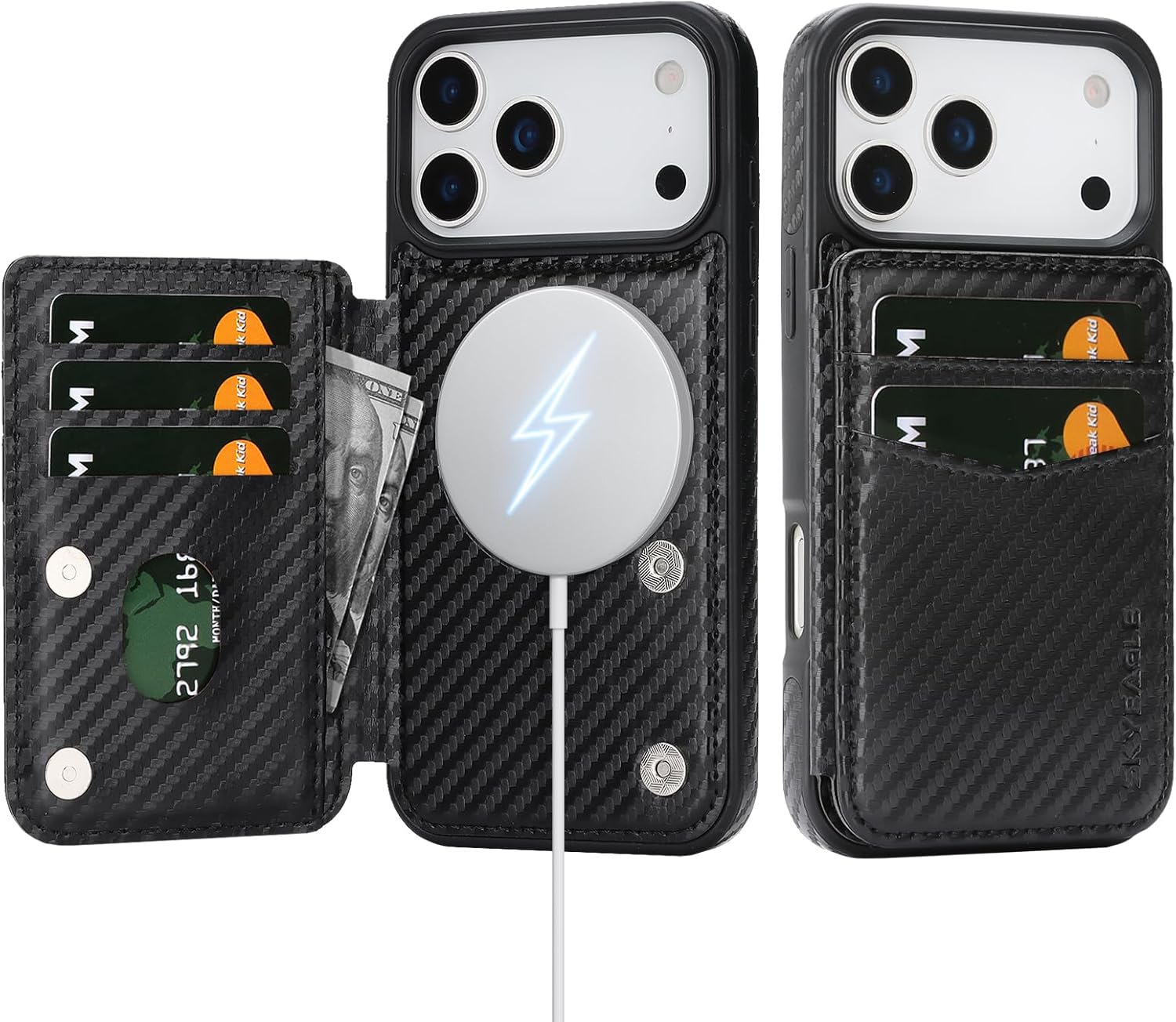 SkyEagle Compatible with Magsafe for iPhone 17 Pro Max Wallet Case with Card Holder,Women Men Phone Case PU Leather Kickstand Flip Protective Cover Credit Card Slots,for Apple 17 ProMax,Carbon Black