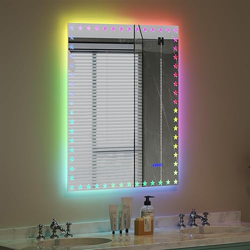 Espejo de baño LED de 40 x 32 pulgadas con luces RGB retroiluminadas antivaho a prueba de roturas, impermeable, regulable, espejo de tocador LED con disponible en Yaxa Peru