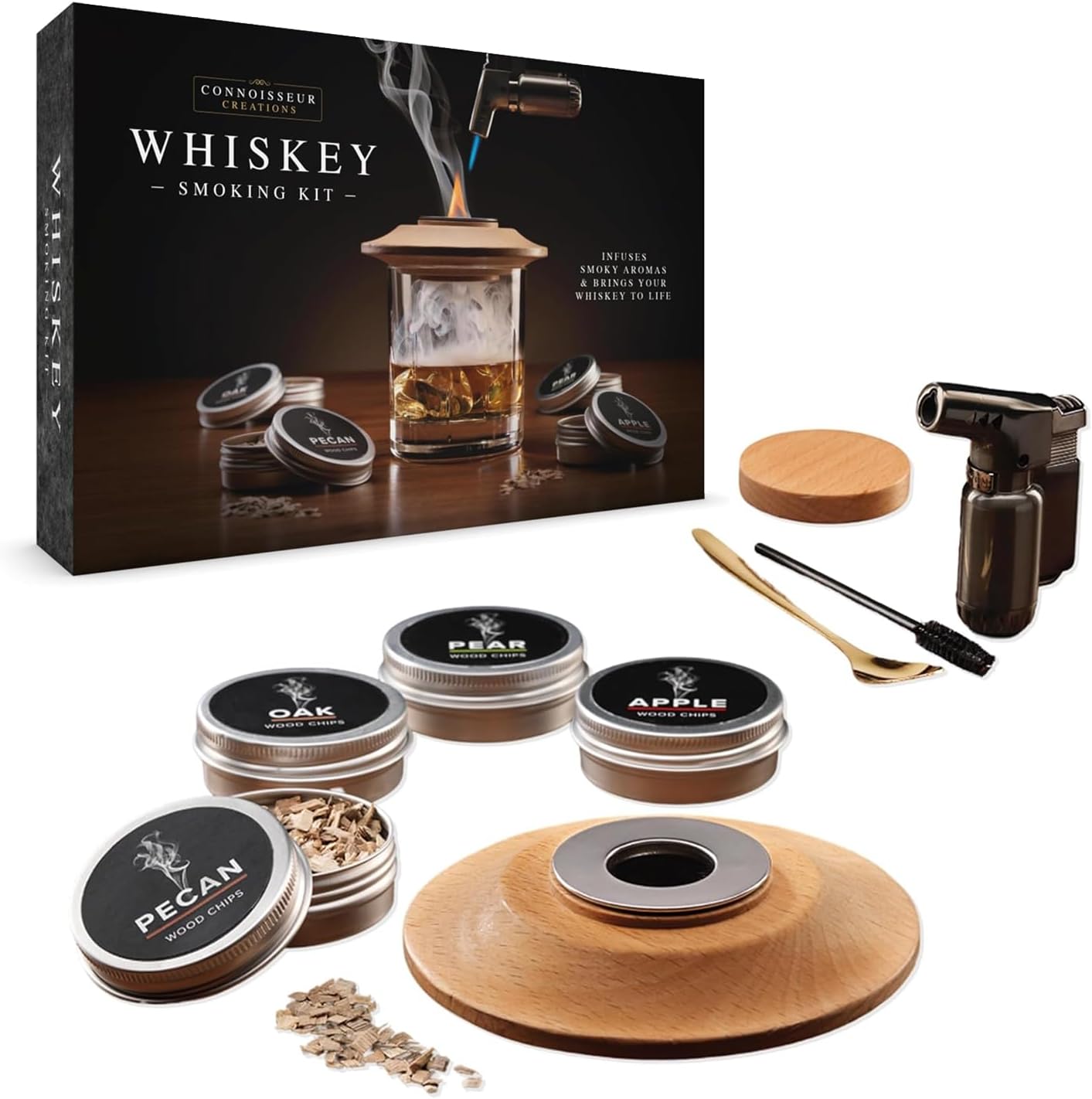 – Connoisseur Creations Whiskey Smoker Set | Wood Burning Accessory Flavouring Kit