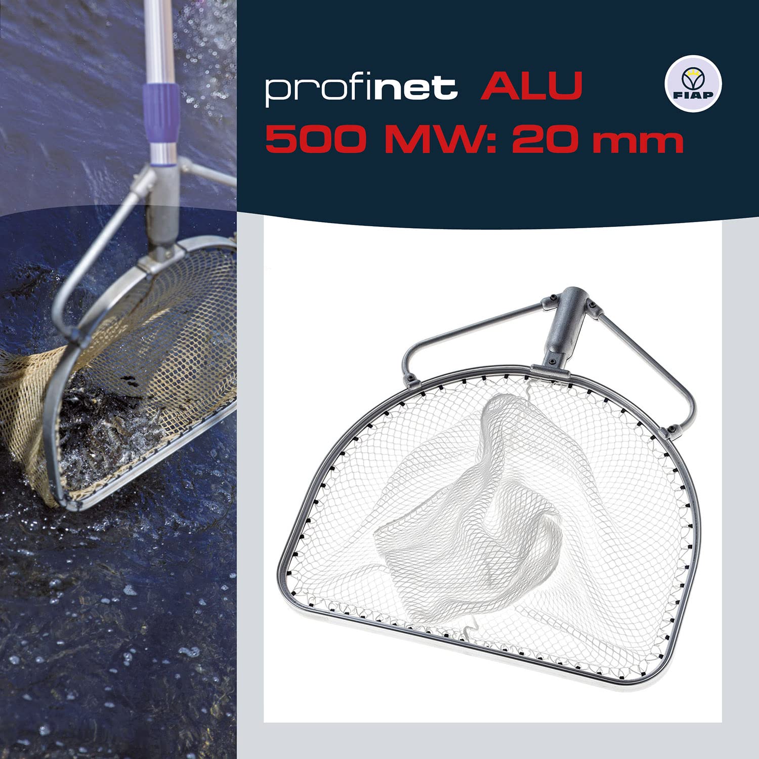 FIAP profinet ALU 500 MW: 20 mm - Maschenweite 20 mm - Profi - Fischkescher - Material Aluminium - Kescher - Teichkescher - Reinigung - Fischzucht - Aquakultur - Teichwirtschaft - ohne Kescherstiel