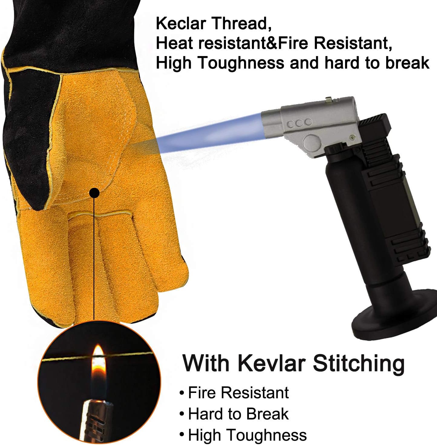 Welding Gloves, 1112°F Heat/Fire Resistant/Leather Forge Gloves, with Kevlar Stitching String, 16 inches Extra Long Sleeve and Fireproof Hook and Loop Tape,fit for Mig/Tig - Image 4