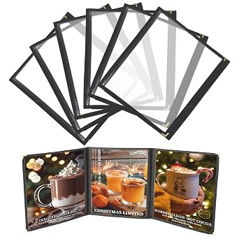 8.5 x 11 Inch Menu Covers 6 Pack Double Stitched Menu Sleeves 3 Pages / 6 Views Menu Holder Crystal Clear Vinyl Protection Easy-Insert Design for Bar Cafe Restaurant Menu Covers