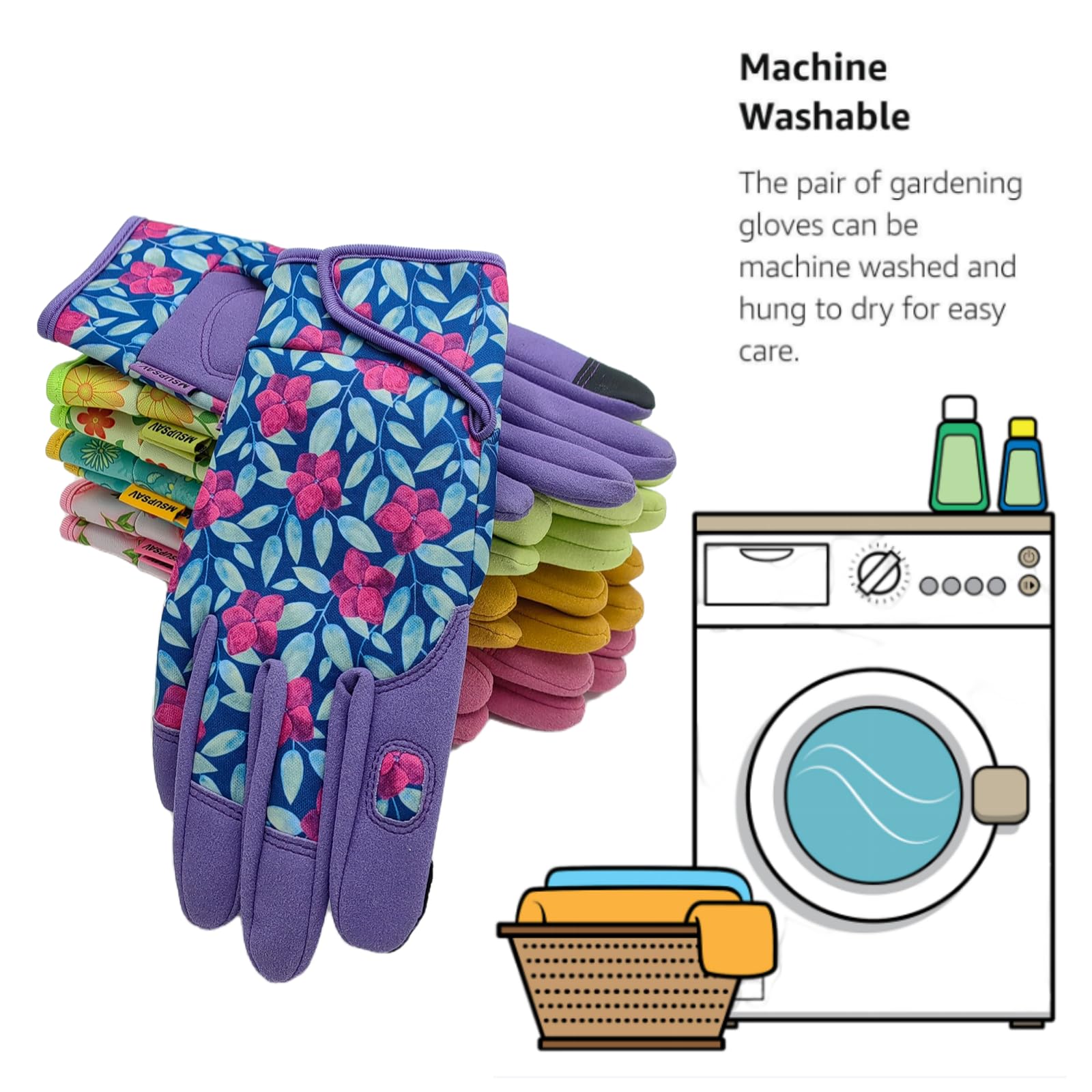 Guanti da giardino da donna, guanti da giardinaggio in spandex e pelle sintetica, guanti da lavoro per cortile, regali per giardinaggio e regali da giardino (palmo viola, M)