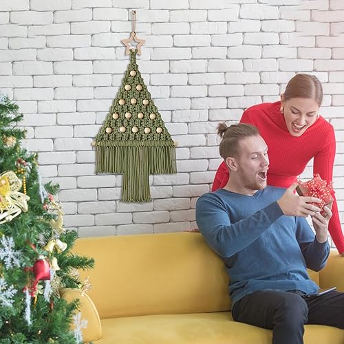 Miniatura 3 de Macramé para colgar en la pared, adornos de Navidad bohemios, árbol de Navidad de macramé, tapiz tejido hecho a mano para decoración del hogar,
