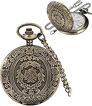 QEEROYO Vintage Pocket Watch, Vintage Pocket Watch with Chain, Retro Quartz with Chain for Men, Women, Father, Grandpa, Birthday, Anniversary