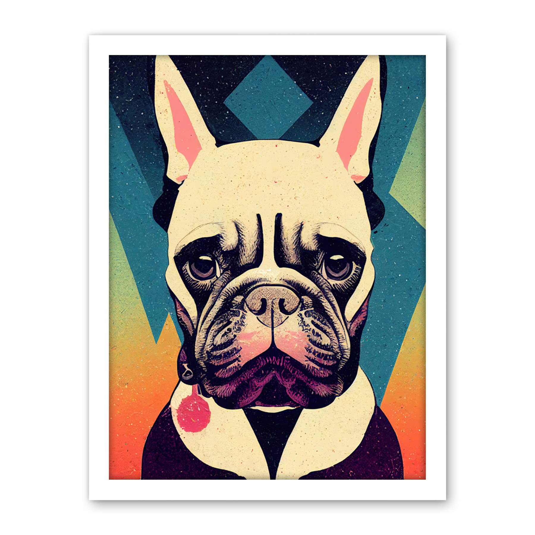 Wee Blue Coo French Bulldog Portrait Geometric Pastel Modern Illustration Artwork Framed Wall Art Print 18X24 Inch