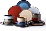 LERATIO Ceramic Dinnerware Sets of 4,Poreclain Plates and Bowls Sets,Handmade Reactive Glaze Dishes Set,Chip Resistant and Scratch Resistant | Oven&Dishwasher & Microwave Safe,Service for 4-Green