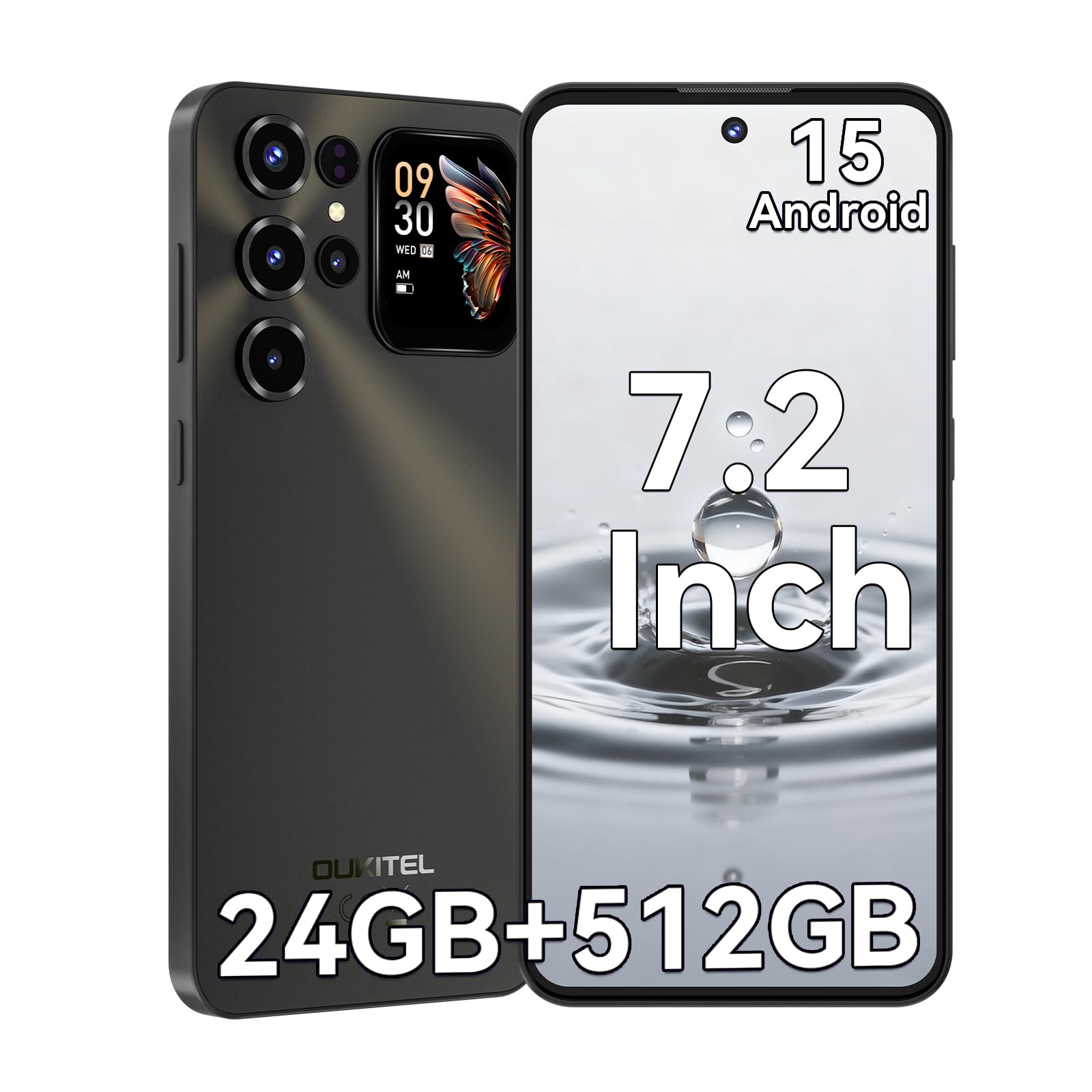 OUKITEL C68 Plus Smartphone Android 15, 24(8+16) GB+512GB/1TB, 7.2''HD with 1.8" Sub Display +120Hz Telefono Cellulare, 64MP, 6000mAh,Octa Core/NFC/Dual SIM/Face ID/Sblocco Impronte Digitali/GPS/OTG