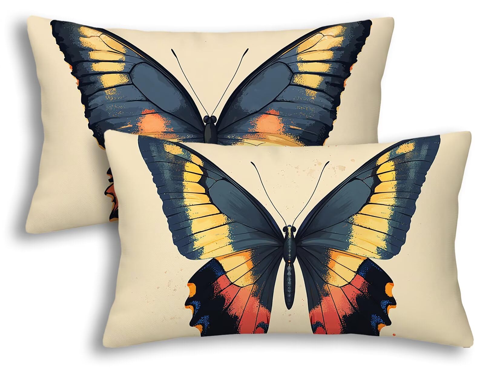 Housse coussin papillon imperméable et déperlante double face beige 50x80cm pour extérieur