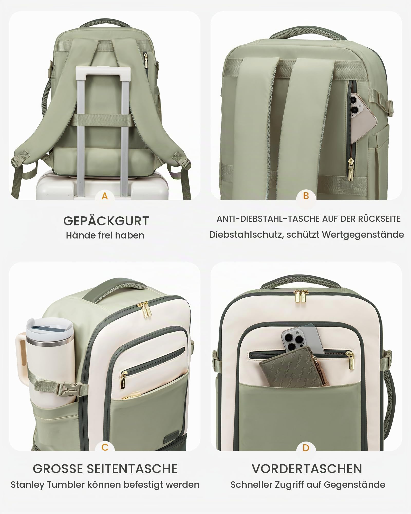 LOVEVOOK Handgepäck Reiserucksack mit separatem Schuhfach, 50L Rucksack Damen Groß mit Nass- und Trockenfach, Travel Backpack Kofferrucksack Carry On Luggage für Trip Reise