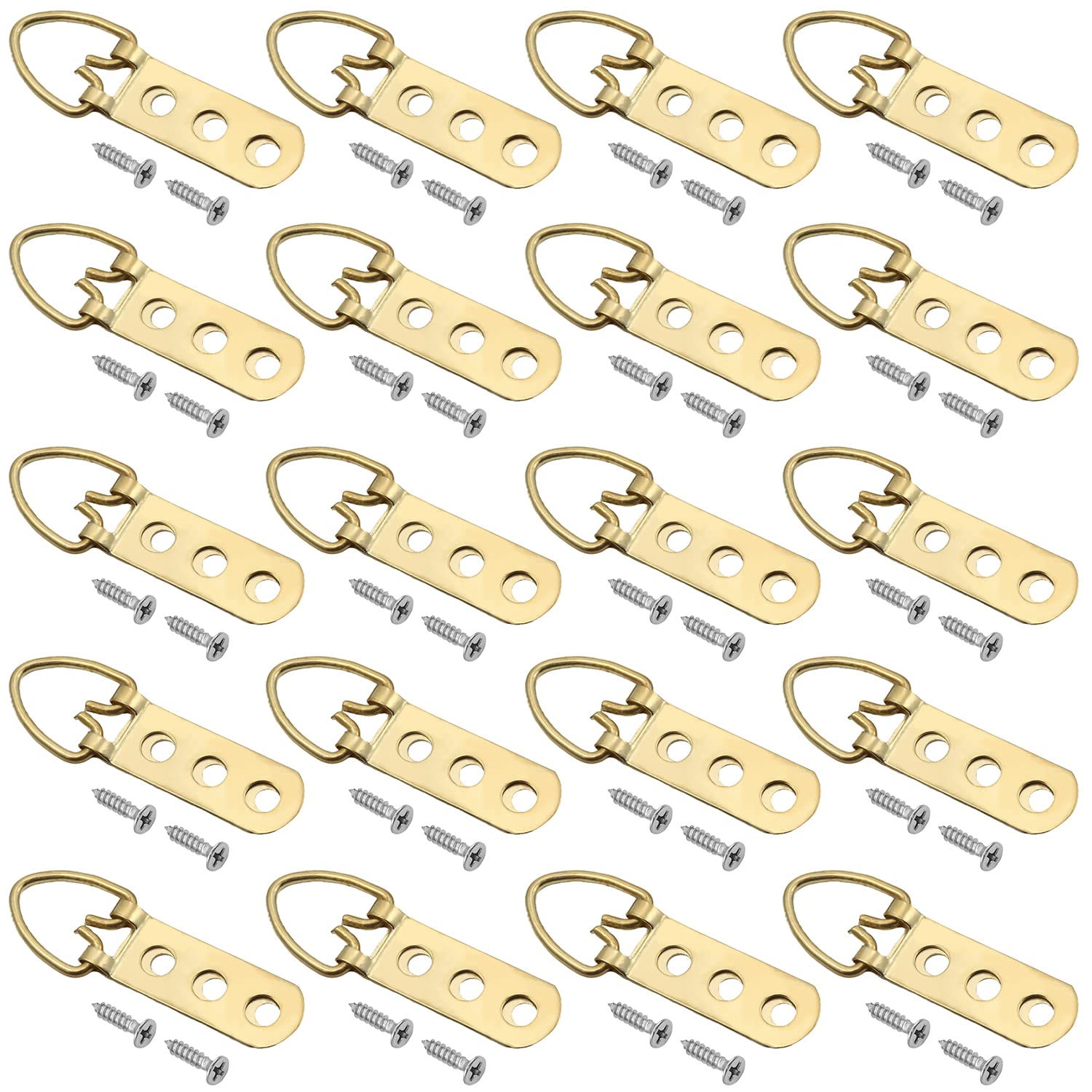 MroMax 20PCS Ring Picture Frame Buckle 2.52" x 0.59"Gold Tone Assortment Kit for Home Decoration Picture Frames Photo Hanging Solutions