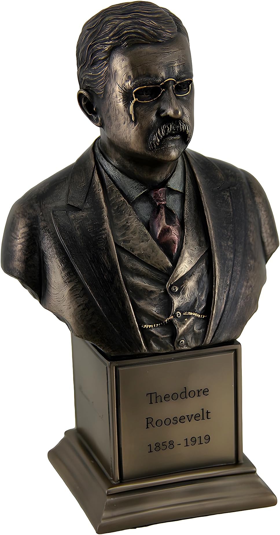 Veronese Design 7 1/2" Tall Theodore Roosevelt Bust on Inscribed Plinth Cold Cast Resin Antique Bronze Finish